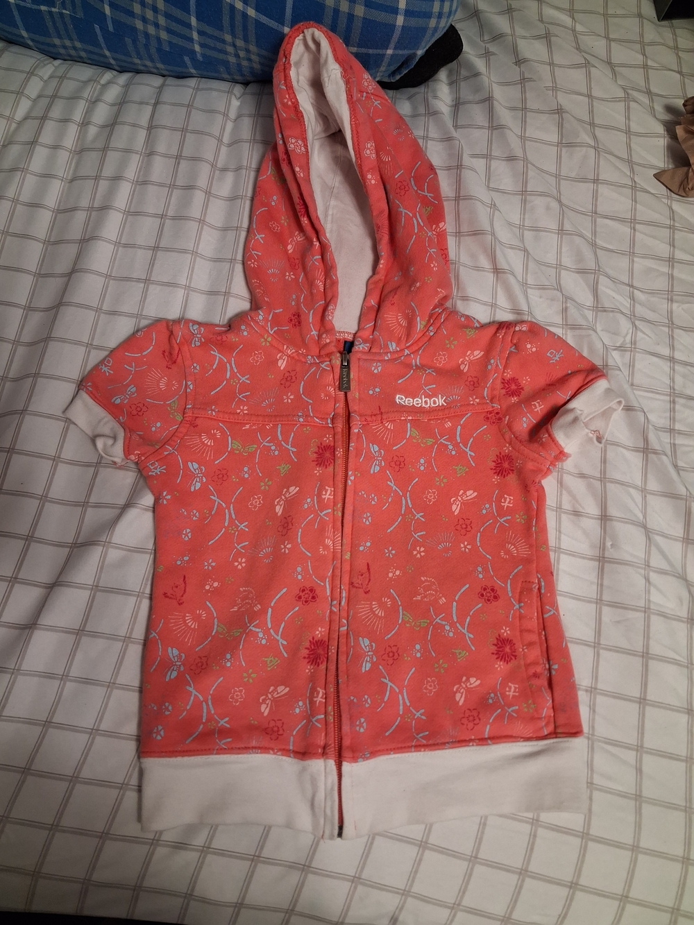🌸 Reebok Girls Pink Floral Dragonfly Short Sleeve Zip Hoodie | Size 6 ✨